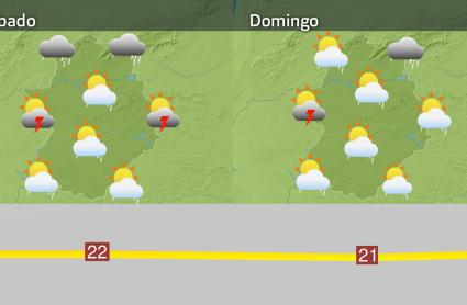 Mapa de previsión del sábado 3 y domingo 4 de mayo