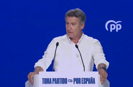 El presidente del PP, Alberto Núñez Feijóo, durante la segunda jornada del XXI Congreso Nacional del Partido Popula