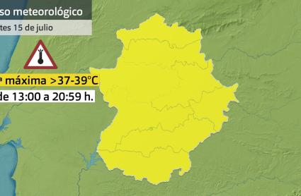 Mapa de avisos para el martes 15 de julio