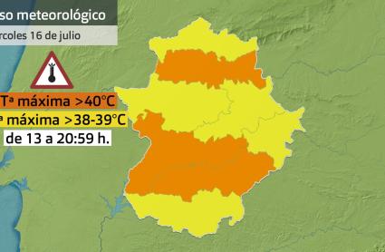 Mapa de avisos para el miércoles 16 de julio