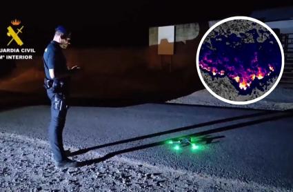 La Guardia Civil inspecciona el incendio de Jarilla con drones provistos de cámaras térmicas