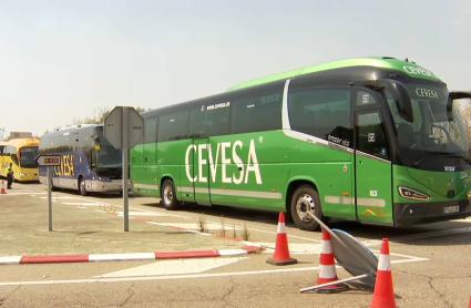 Autobuses preparados para la posible evacuación de Casas del Monte