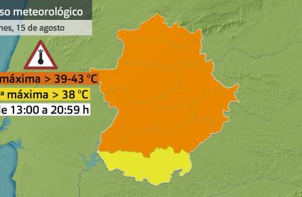 Mapa de avisos meteorológicos del 14 de agosto