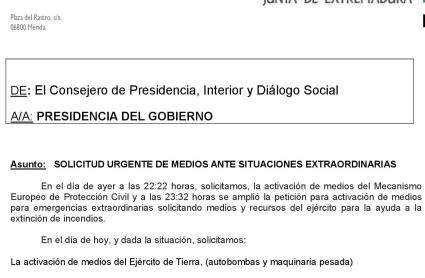 Carta enviada por Bautista al Gobierno