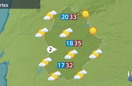 Mapa de previsión del martes 19 de agosto