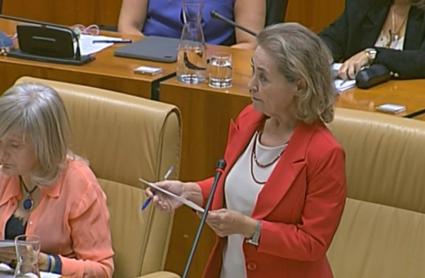 Mercedes Vaquera, consejera de Educación de la Junta de Extremadura, durante su intervención este jueves en la Asamblea de Extremadura