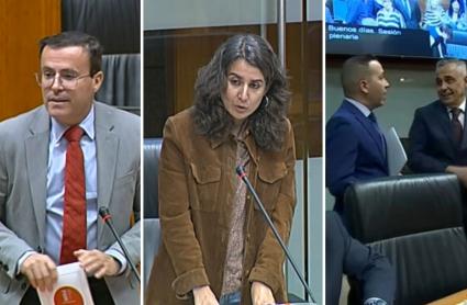 Miguel Ángel Gallardo, del PSOE, Irene de Miguel, de Unidas por Extremadura, y Ángel Pelayo Gordillo y Óscar Fernández, de Vox