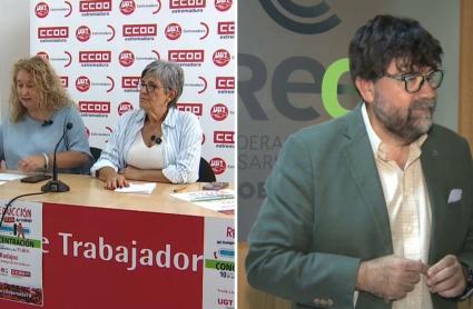 Las secretarias generales de Comisiones Obreras y de UGT en la región, y el secretario general de la Creex