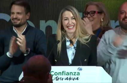 María Guardiola, durante la noche electoral