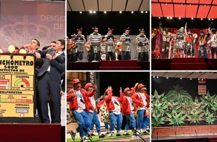 Los Chungos, Valentín, entrenador infantil, La murga de Calamonte, los Rayanos y Los Lingartos, en la segunda preliminar del concurso oficial de murgas del Carnaval de Badajoz