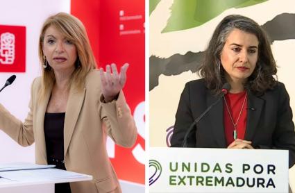 Piedad Álvarez, portavoz del PSOE de Extremadura, e Irene de Miguel, portavoz de Unidas por Extremadura