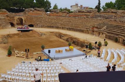 El Anfiteatro de Mérida se prepara para la toma de posesión de María Guardiola como presidenta de la Junta de Extremadura