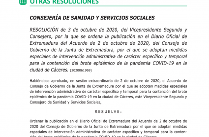 DOE sobre restricciones en Cáceres