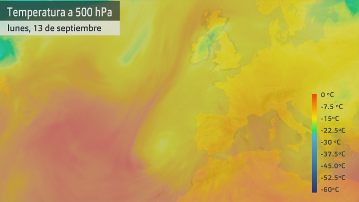 Mapa altura a 500 hPa para el lunes