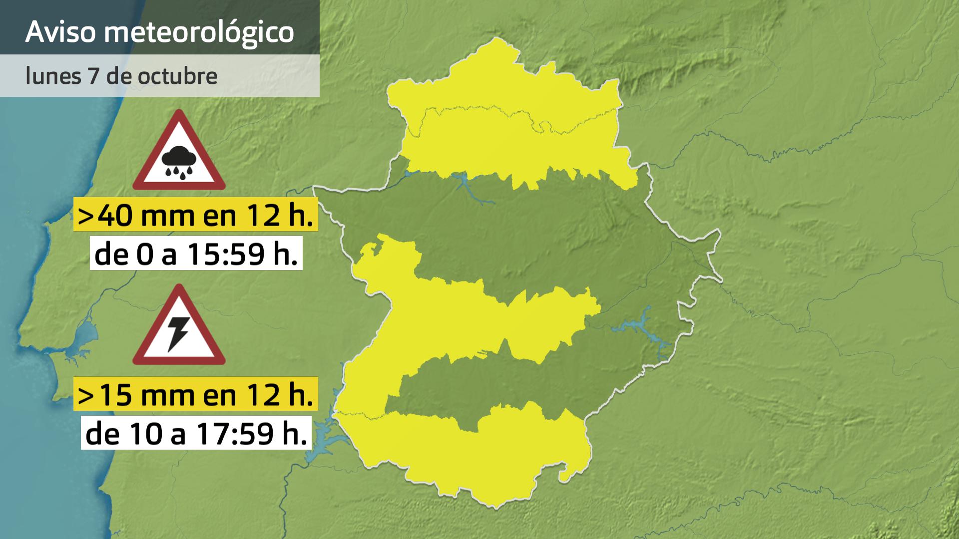 Avisos meteorológicos (Aemet) para hoy lunes 7 de octubre