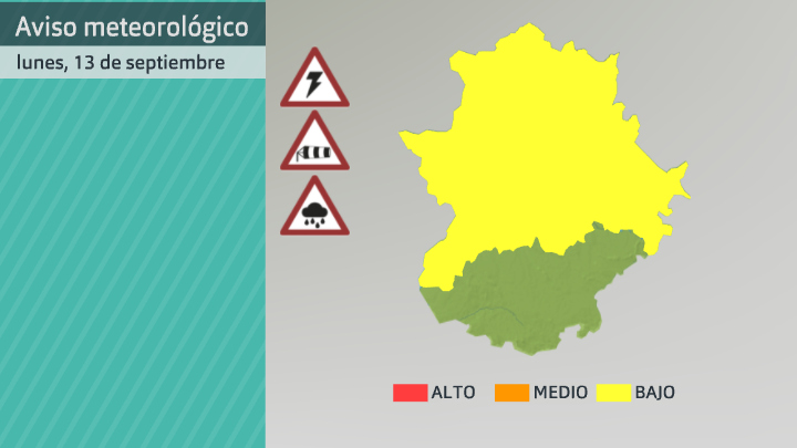 Mapa de avisos para el lunes. Fuete: Aemet
