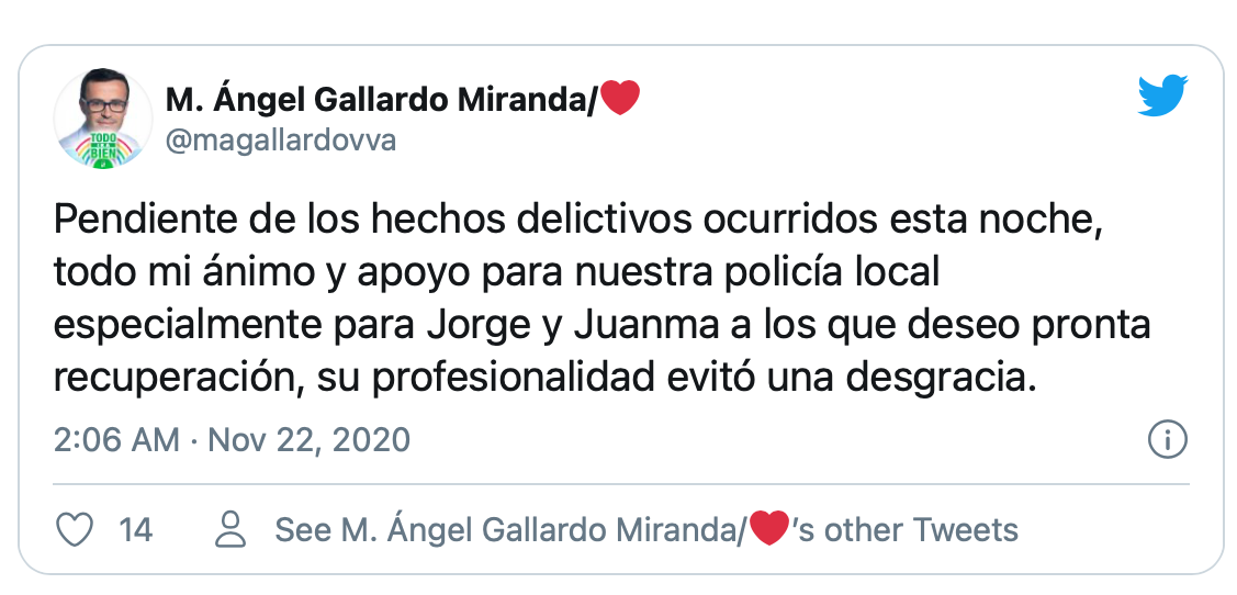 Tuit de Miguel Ángel Gallardo