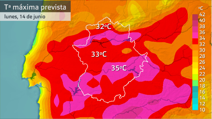 Temperatura máxima prevista para el lunes