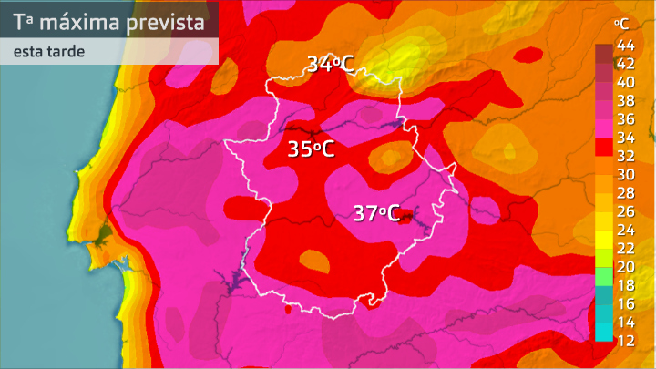 Temperatura máxima prevista miércoles 22 de julio