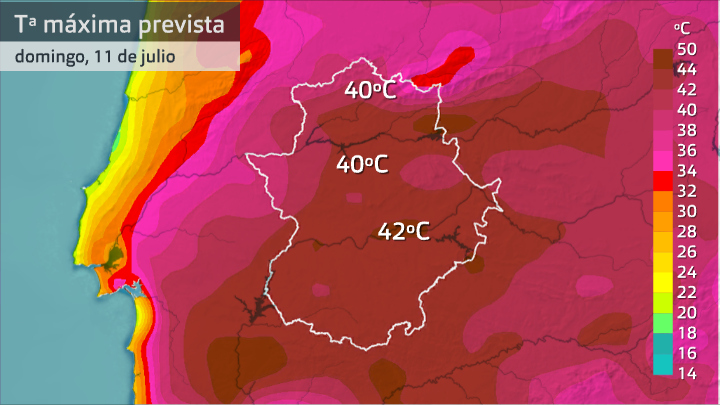 Temperatura máxima prevista para el domingo