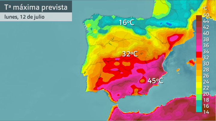 Temperatura máxima prevista para el lunes