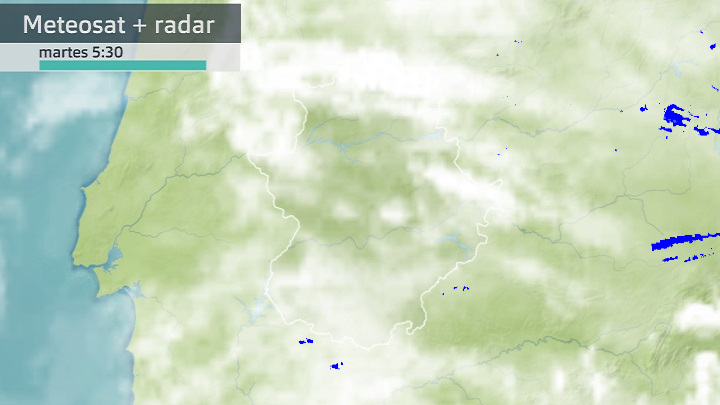 Imagen del Meteosat + radar meteorológico martes 7 de marzo 5:30 h.