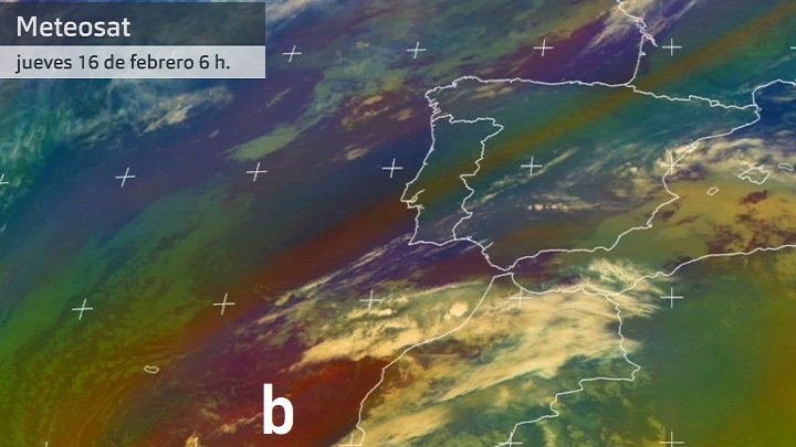 Imagen del Meteosat (Masas de aire) jueves 16 de febrero 6 h. Eumetsat
