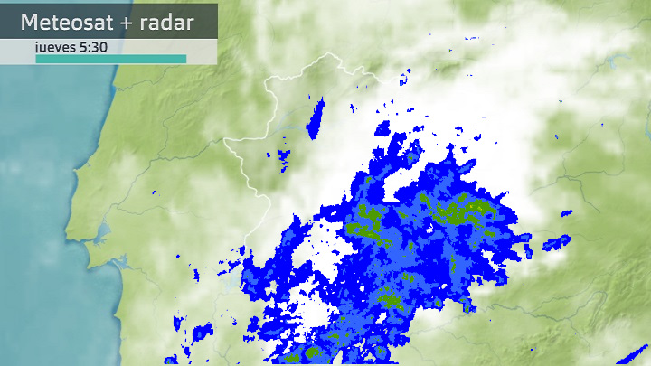 Imagen del Meteosat + radar meteorológico jueves 8 de junio 5:30 h.