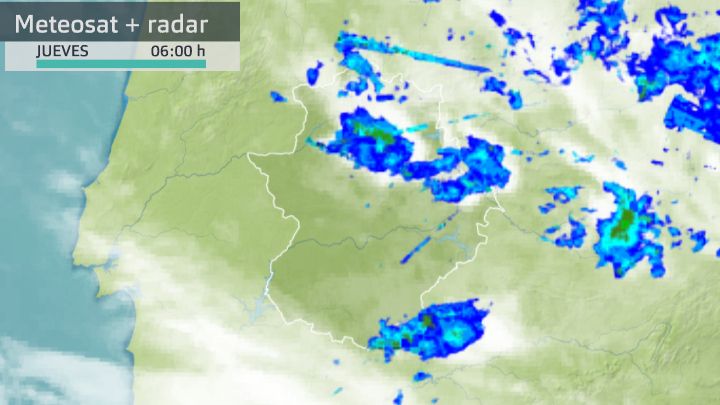 Imagen del Meteosat + radar (Aemet) jueves 22 de abril 6:10 h