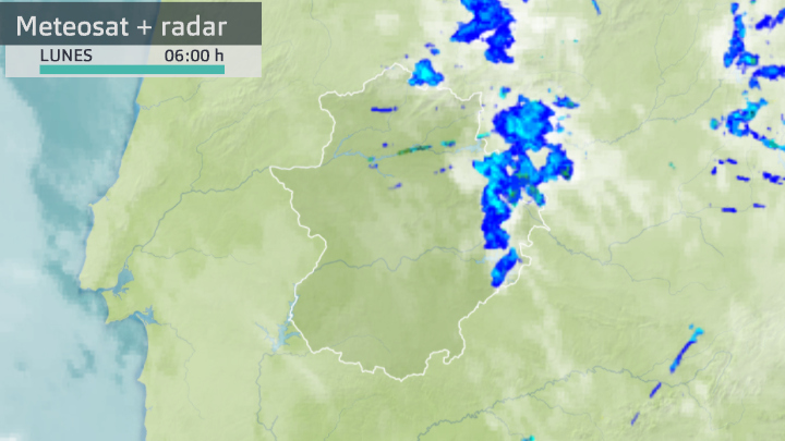 Imagen del Meteosat + radar (Aemet) lunes, 8 de marzo 6 h