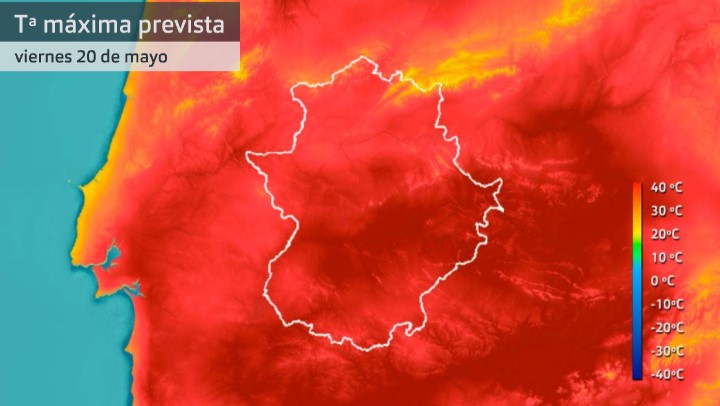 Mapa de temperaturas máximas del viernes 20 de mayo de 2022