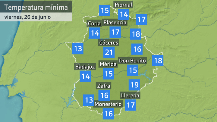 Temperatura mínima. Datos de Aemet y Meteoclimatic