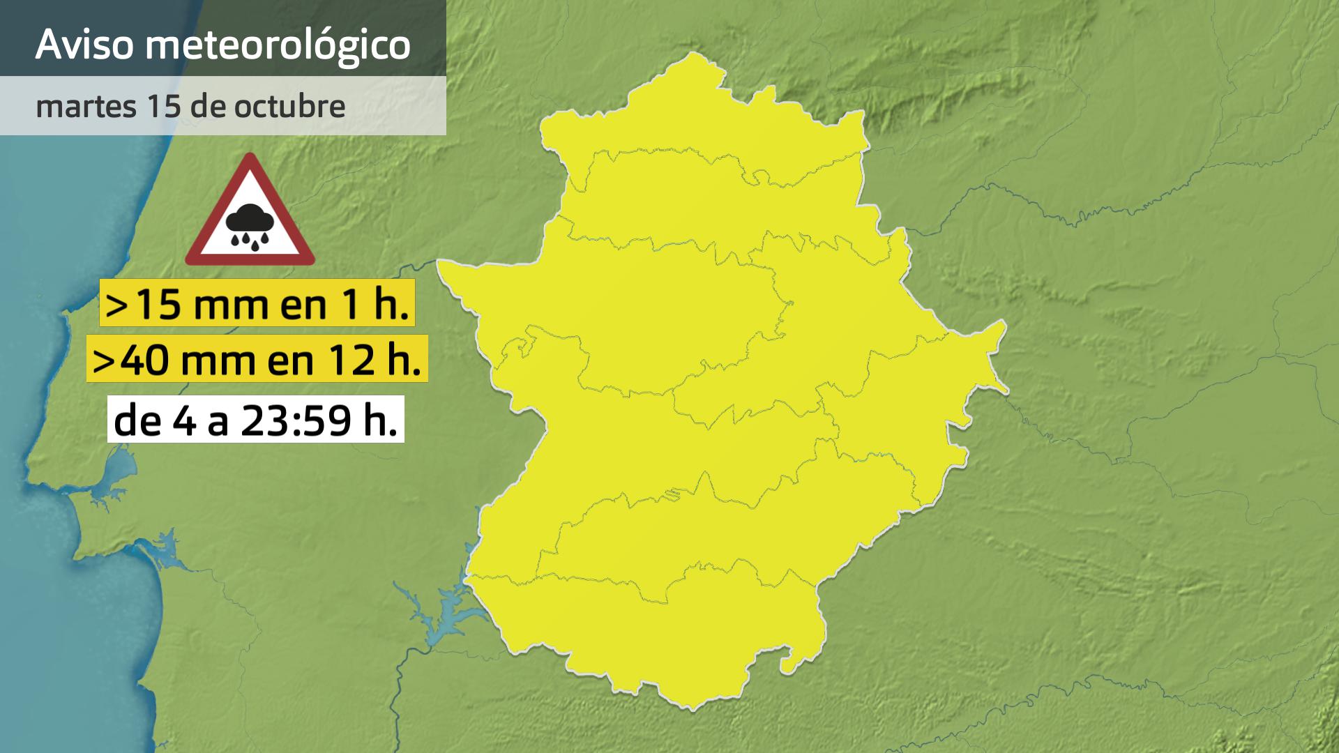 Aviso meteorológico (Aemet) para hoy martes 15 de octubre