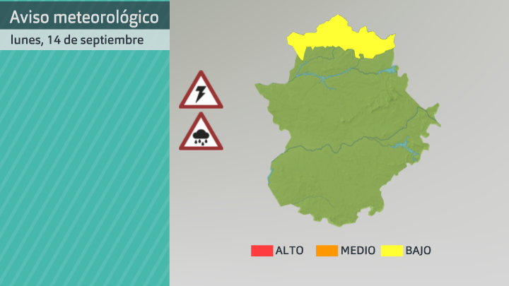 Aviso de AEMET por lluvias y tormentas. Lunes 14 de septiembre