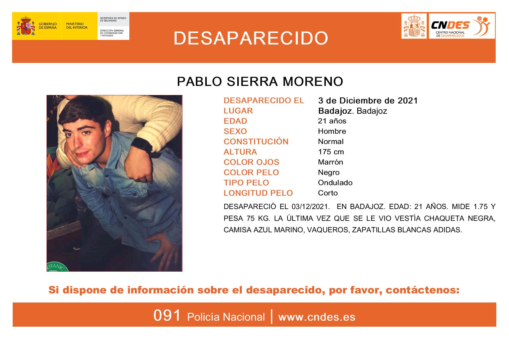 Cartel oficial de búsqueda de Pablo Sierra