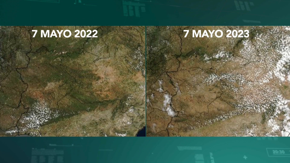 Imagen del satélite Aqua de Extremadura con un año de diferencia
