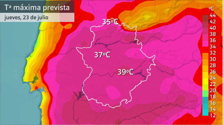 Evolución de las temperaturas máximas en los próximos 3 días