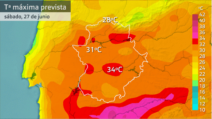 Evolución de las temperaturas máximas próximos días