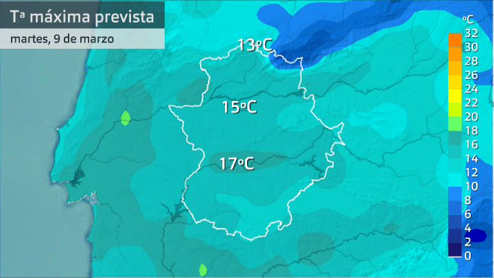Temperatura máxima prevista para los 4 próximos días
