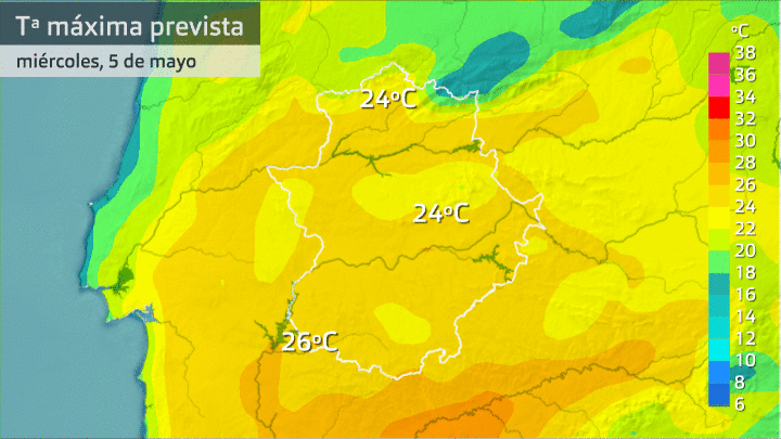 Temperatura máxima prevista para los 4 próximos días