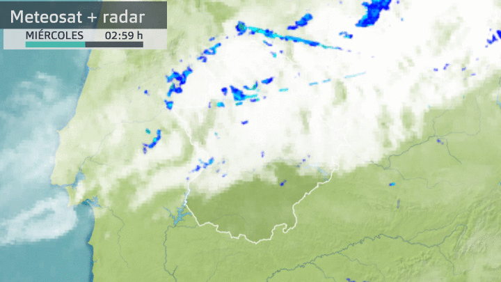 Evolución imágenes Meteosat + radar (Aemet) miércoles 12 de mayo