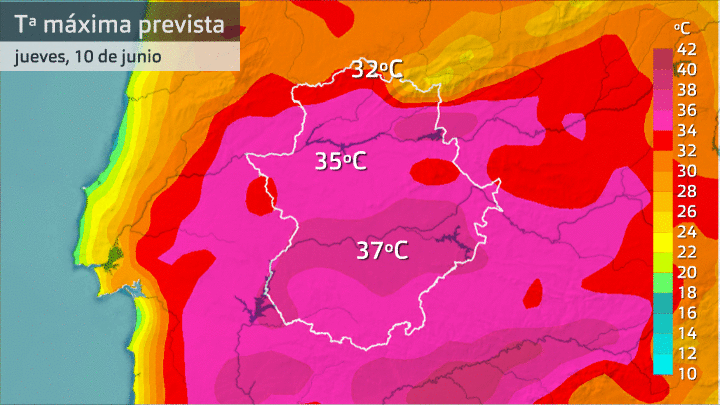 Temperatura máxima prevista para los 4 próximos días