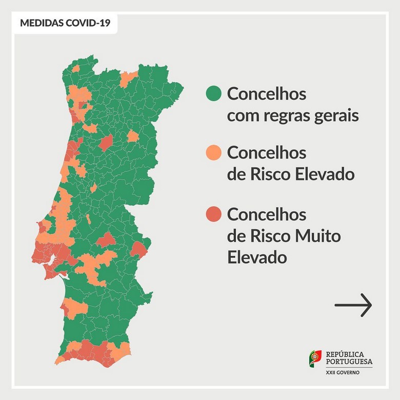 Mapa de Portugal y zonas de riesgo