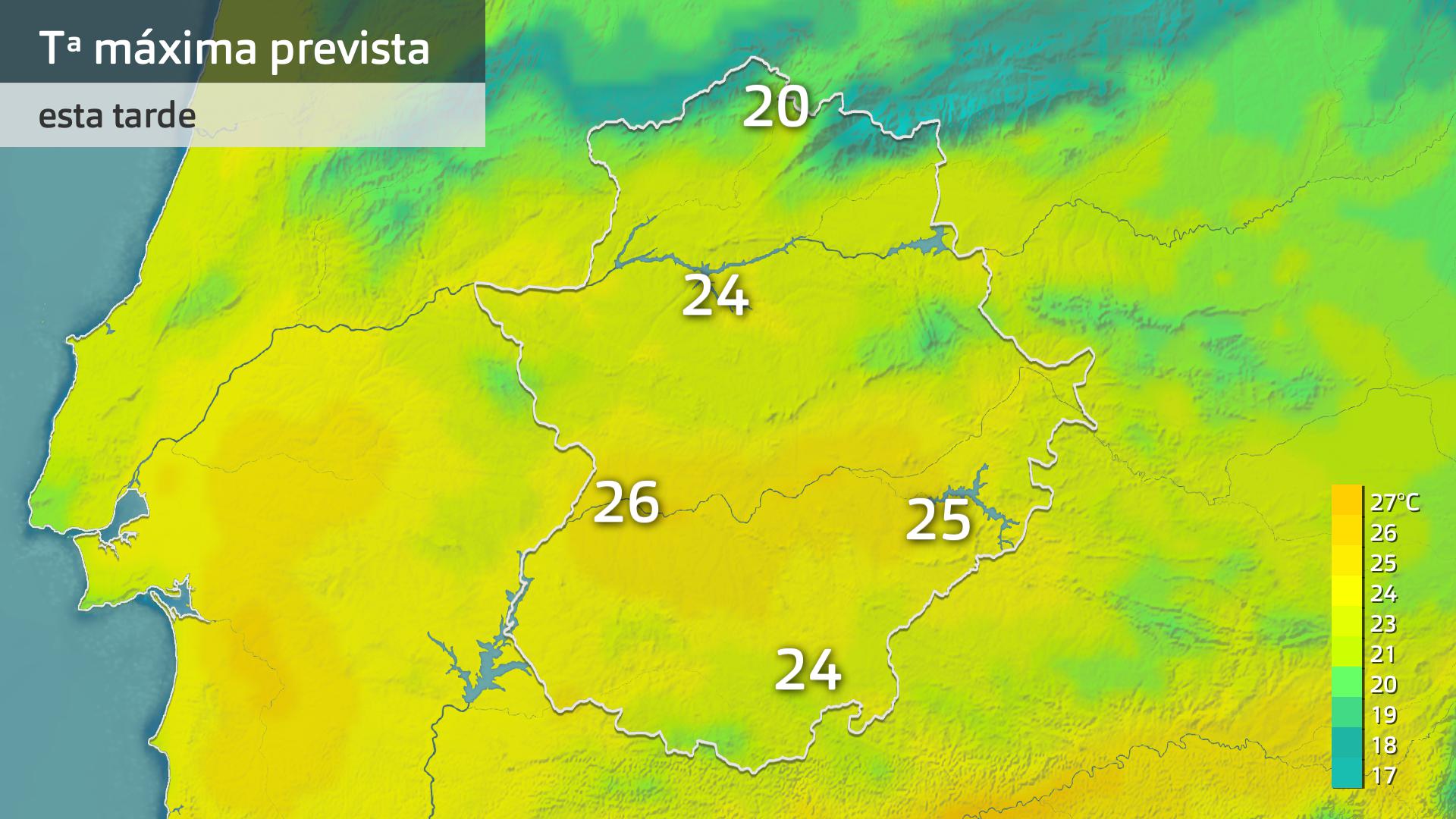 Temperatura máxima prevista para hoy jueves 24 de octubre