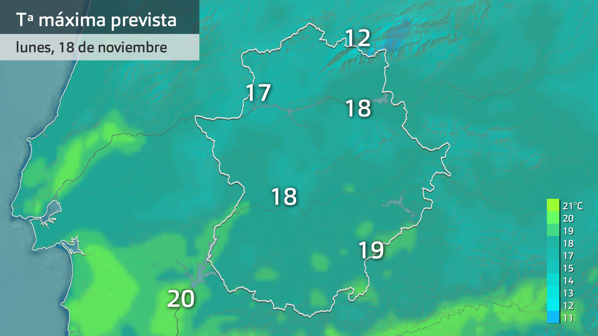 Temperatura máxima prevista para hoy martes 19 de noviembre