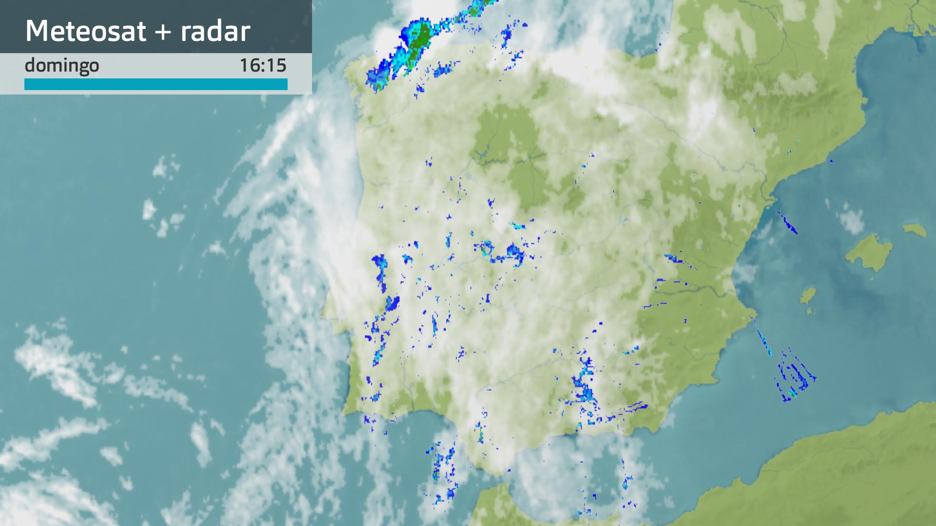 Imagen del Meteosat  y del radar del domingo a las 16:15 horas