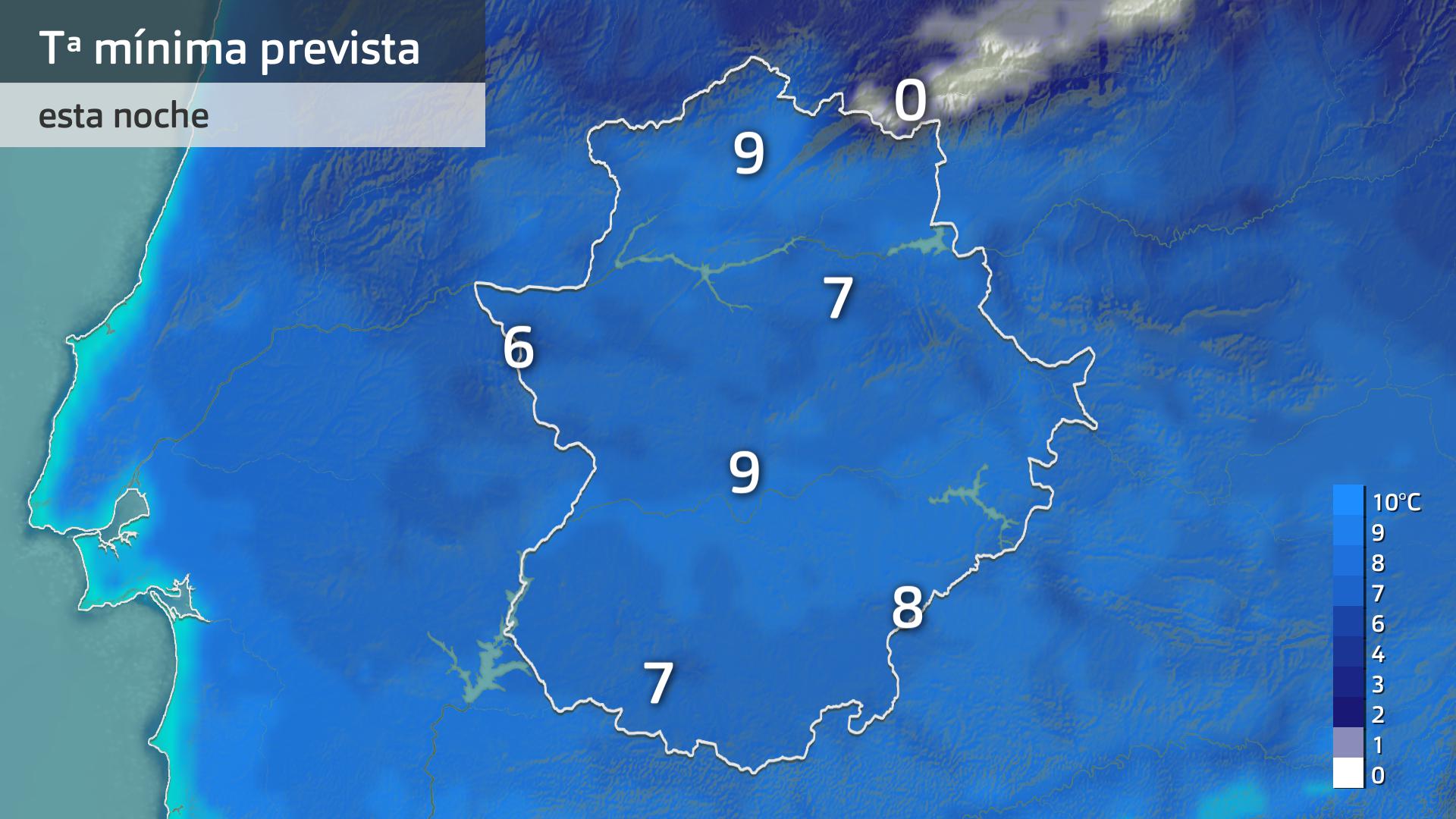 Temperatura mínima prevista para el tramo final de hoy jueves 19 de diciembre