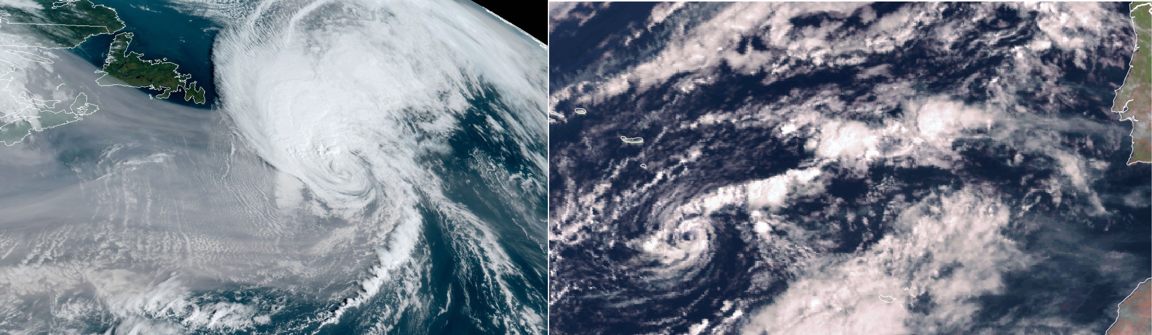 Imágenes satélite GOES y satélite Meteosat de Paulette el 16 de septiembre y el 22 de septiembre