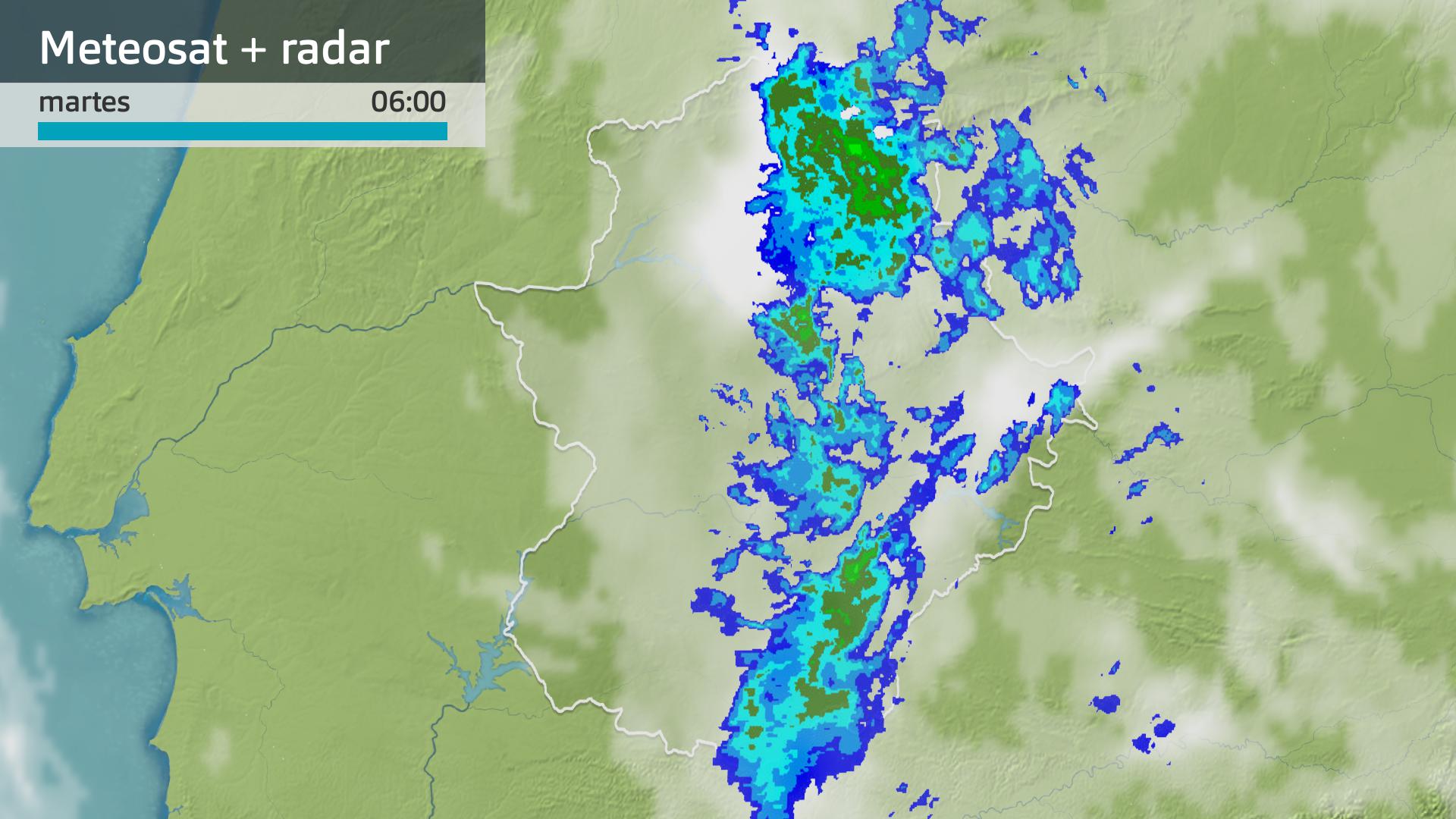 Imagen del Meteosat + radar meteorológico martes 15 de octubre 6 h.