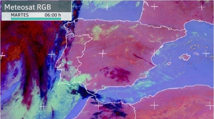 Imagen del Meteosat (Canal RGB) martes 19 de enero 6 h. Fuente Eumetsat